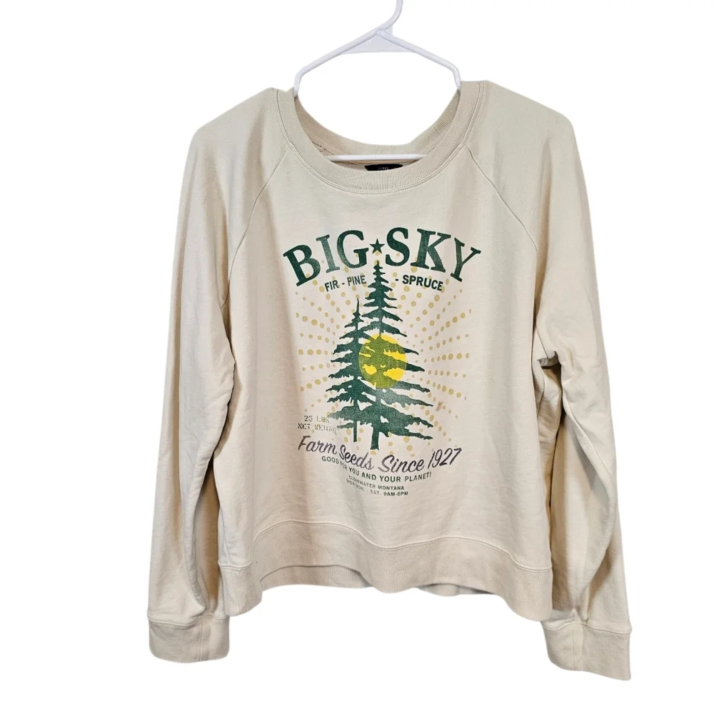 J. Crew Big Sky Graphic Sweatershirt Terry Ivory Crewneck Tree Outdoor